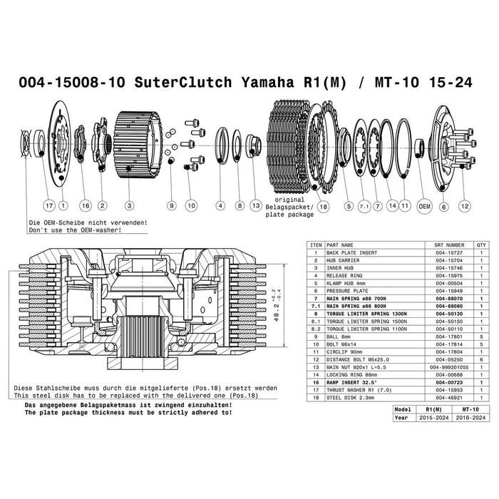 SuterClutch  '15-24 Yamaha R1 / R1M / MT-10 / '16-'17 FZ-10