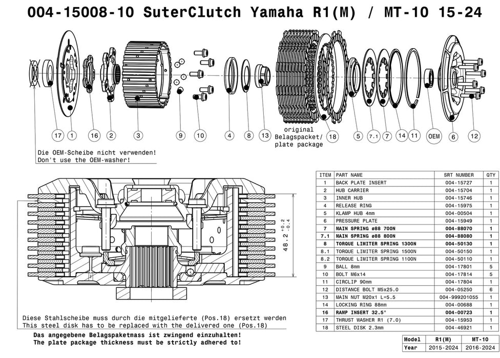 SuterClutch  '15-24 Yamaha R1 / R1M / MT-10 / '16-'17 FZ-10