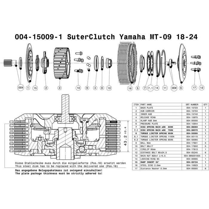 SuterClutch  '18-'24 Yamaha MT-09 / R9