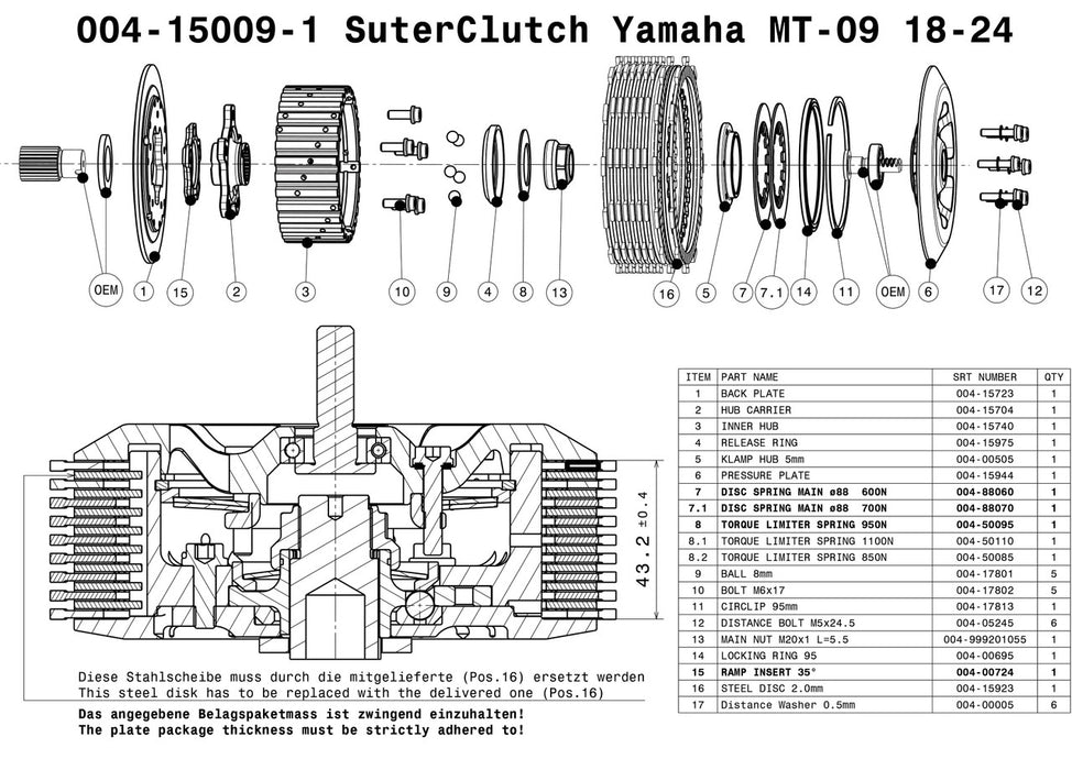 SuterClutch  '18-'24 Yamaha MT-09 / R9