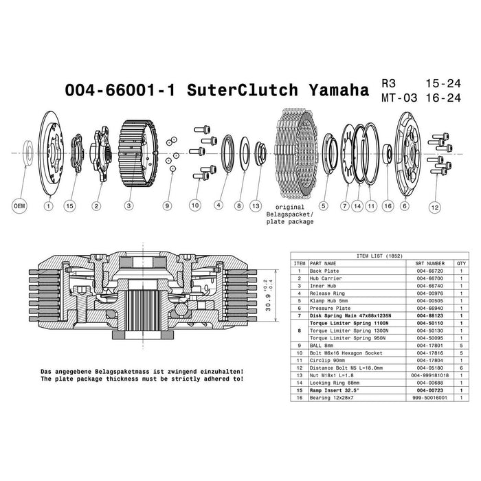 SuterClutch '15-'24 Yamaha R3 / '16-'24 MT-03