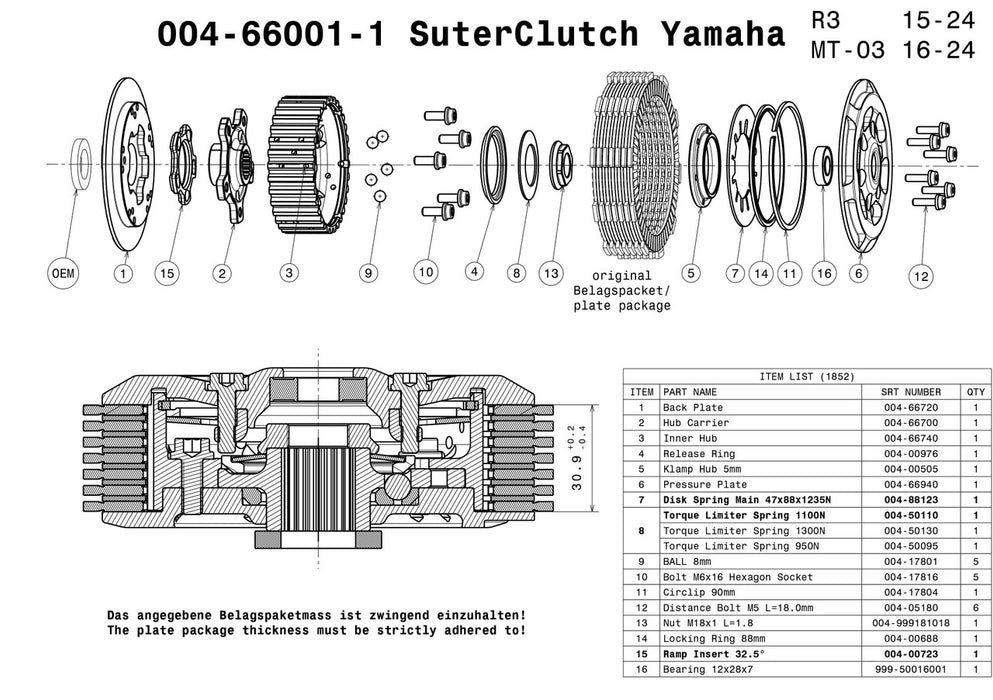 SuterClutch '15-'24 Yamaha R3 / '16-'24 MT-03