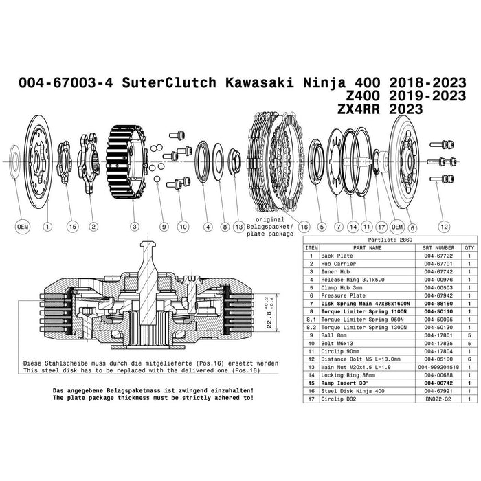 SuterClutch  '18-'23 Kawasaki Ninja 400 / '23+ ZX4RR