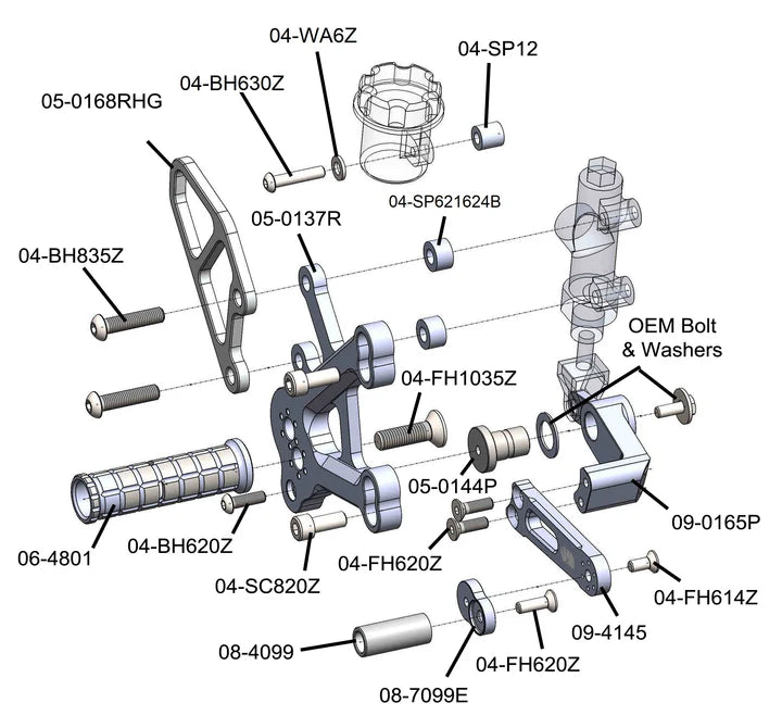 Woodcraft '23 '26 Kawasaki ZX4RR Complete Rearsets