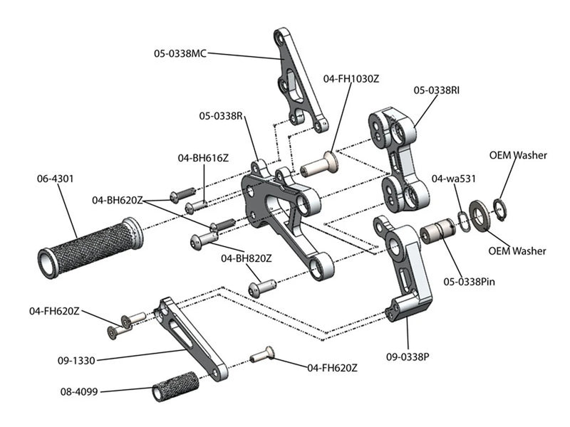Woodcraft '07 -'26 Honda CBR 600RR Rearsets