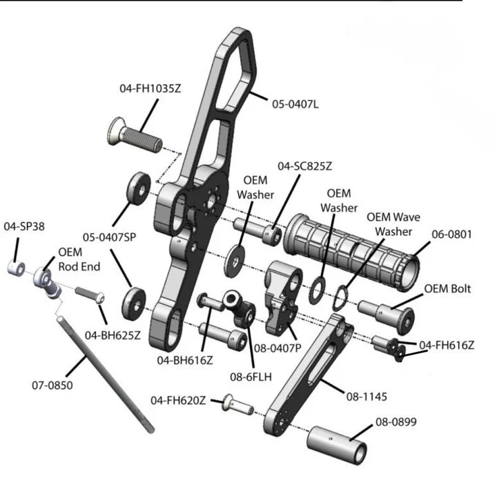 Woodcraft '18 -'24 Yamaha MT-07 / '15 -'17 FZ-07  Rearsets (GP or STD shift)