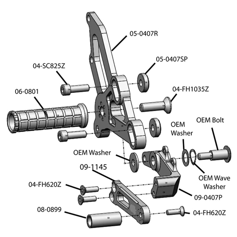 Woodcraft '18 -'24 Yamaha MT-07 / '15 -'17 FZ-07  Rearsets (GP or STD shift)