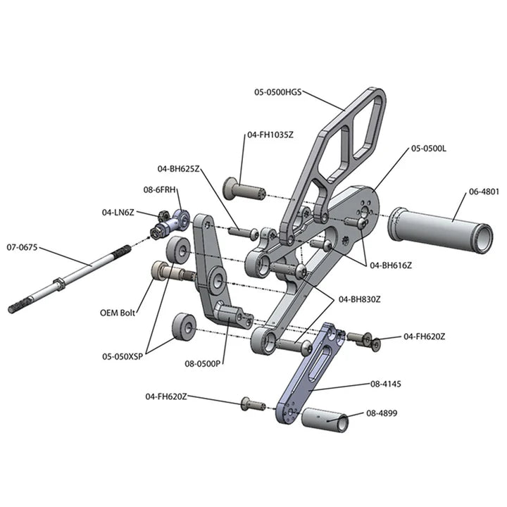 Woodcraft '06 -'12 Triumph 675 / R Rearsets - STD Shift or GP