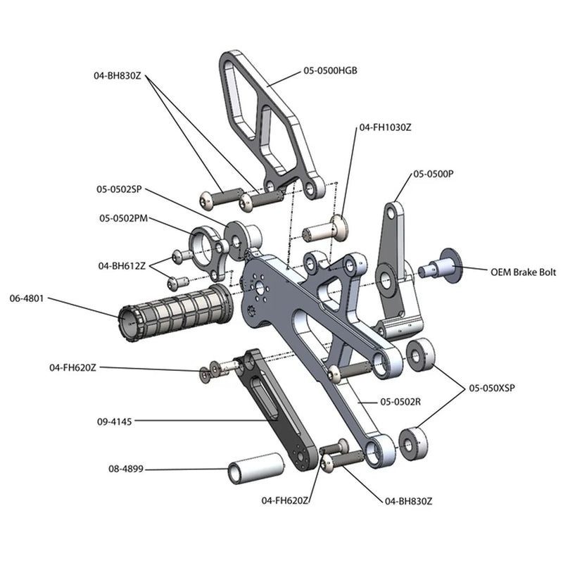 Woodcraft '06 -'12 Triumph 675 / R Rearsets - STD Shift or GP