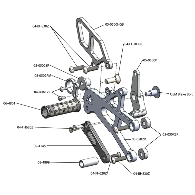 Woodcraft '06 -'12 Triumph 675 / R Rearsets - GP Shift w/o or with QS - RACE ONLY (No Side Stand)