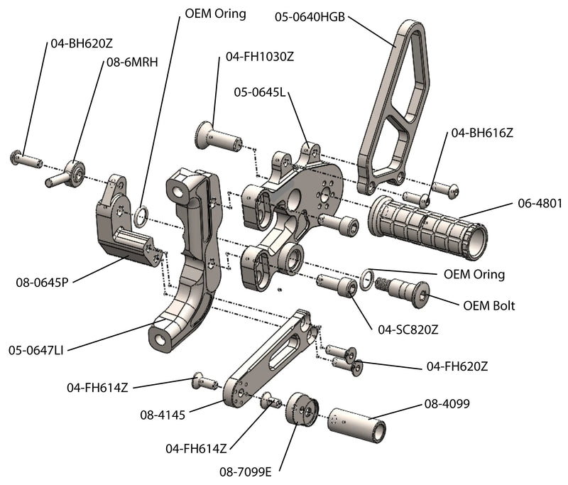 Woodcraft '20 -'24 Ducati V2 / '12 -'17 1199 / '15 -'17 1299 Rearset - STD Shift or GP