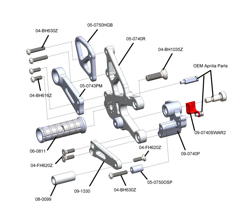 Woodcraft '15 -'20 Aprilia RSV4 Tuono V4 / RF / RR Rearsets - STD Shift or GP