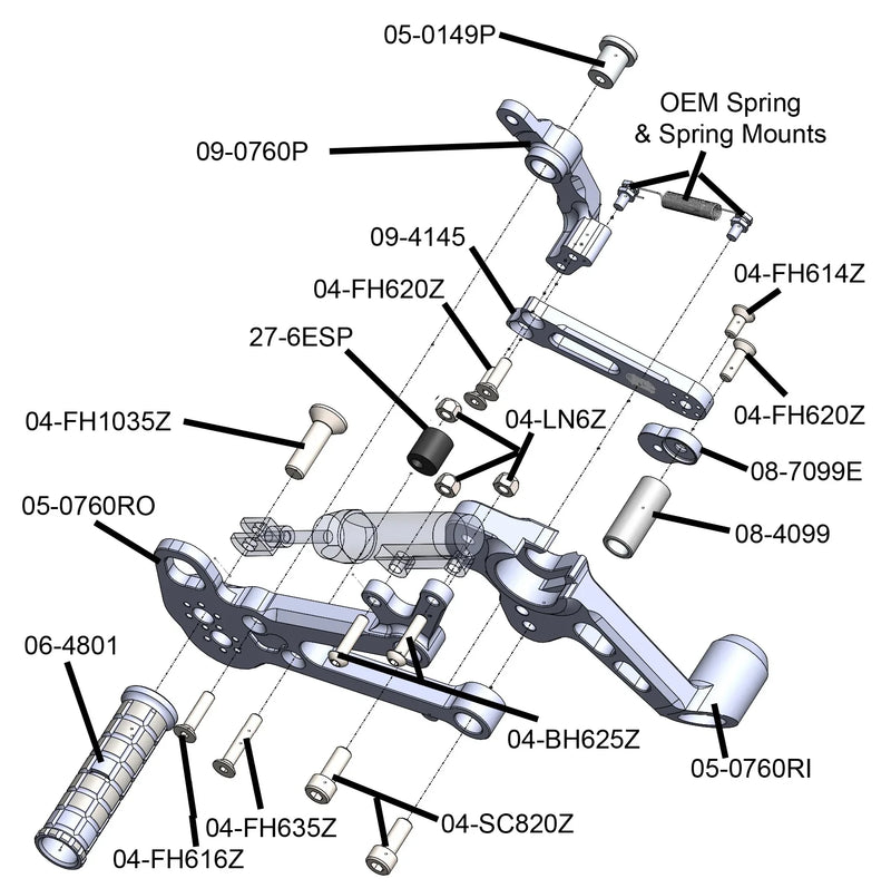 Woodcraft '21 -'26 Aprilia Tuono 660 / RS660 Rearset Kit Complete W/Pedals