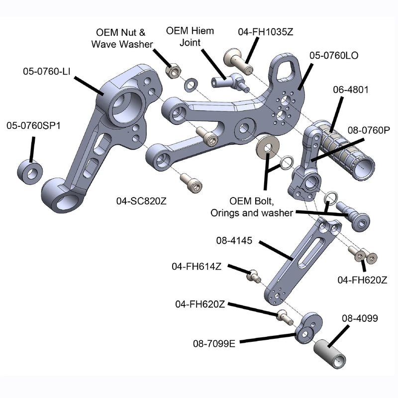 Woodcraft '21 -'26 Aprilia Tuono 660 / RS660 Rearset Kit Complete W/Pedals