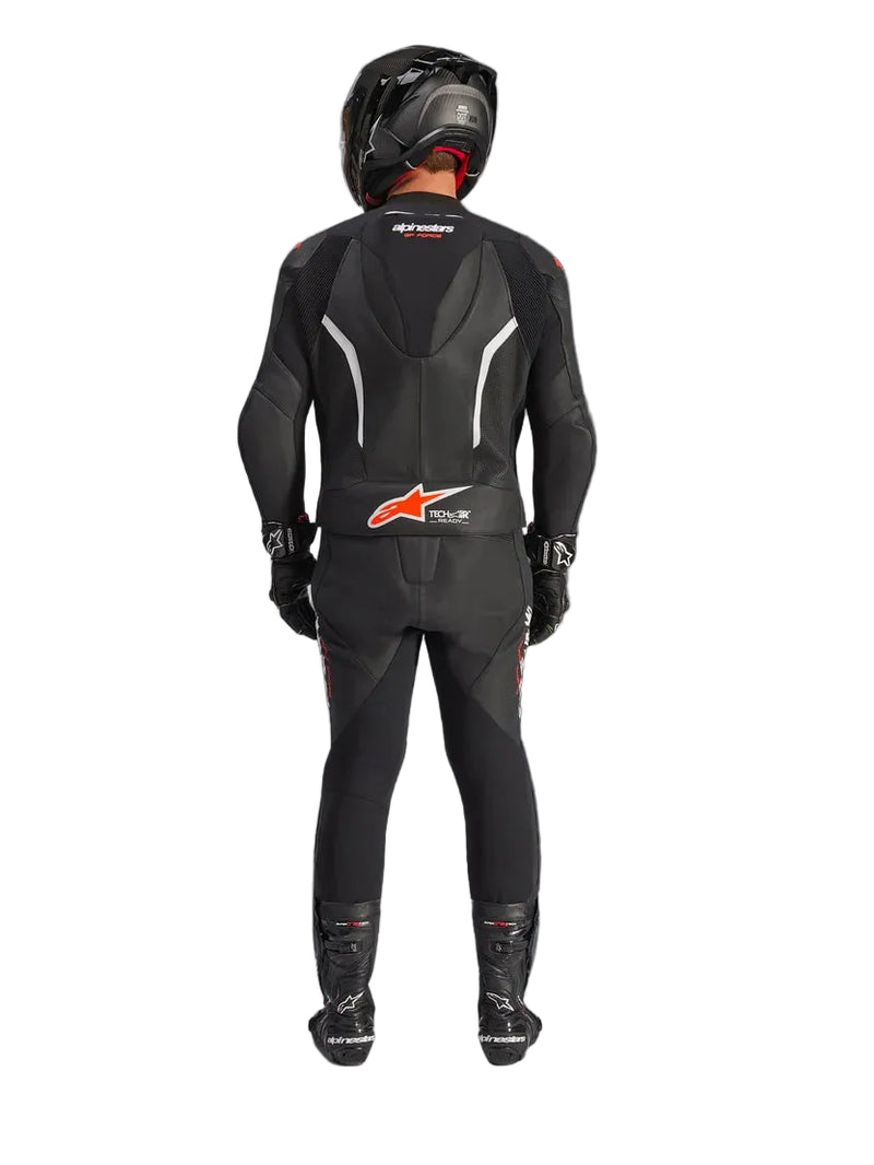GP Force v2 2-Piece Leather Suit - Black/White/Red Fluo