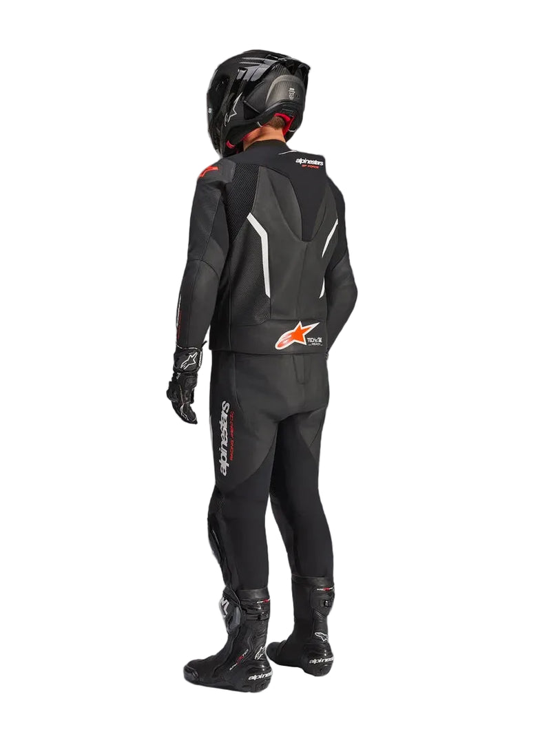 GP Force v2 2-Piece Leather Suit - Black/White/Red Fluo