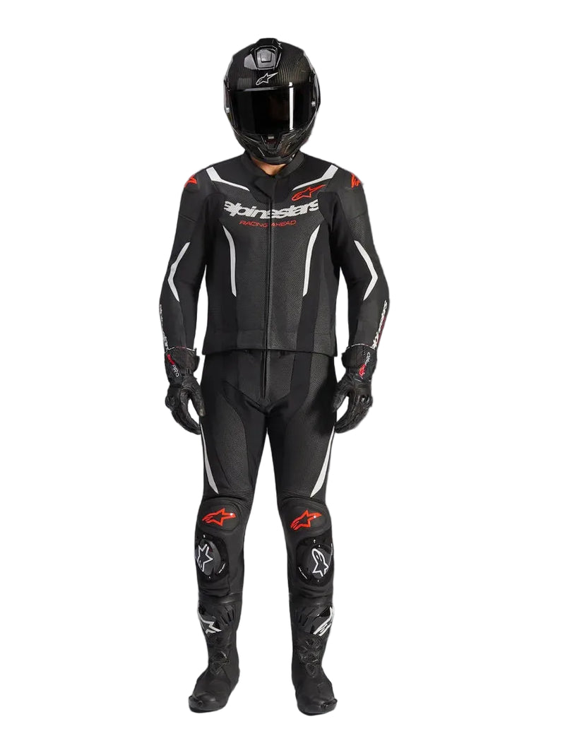 GP Force v2 2-Piece Leather Suit - Black/White/Red Fluo