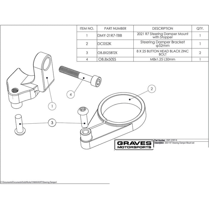 Graves 20+ Yamaha R7 WORKS Steering Damper Mount