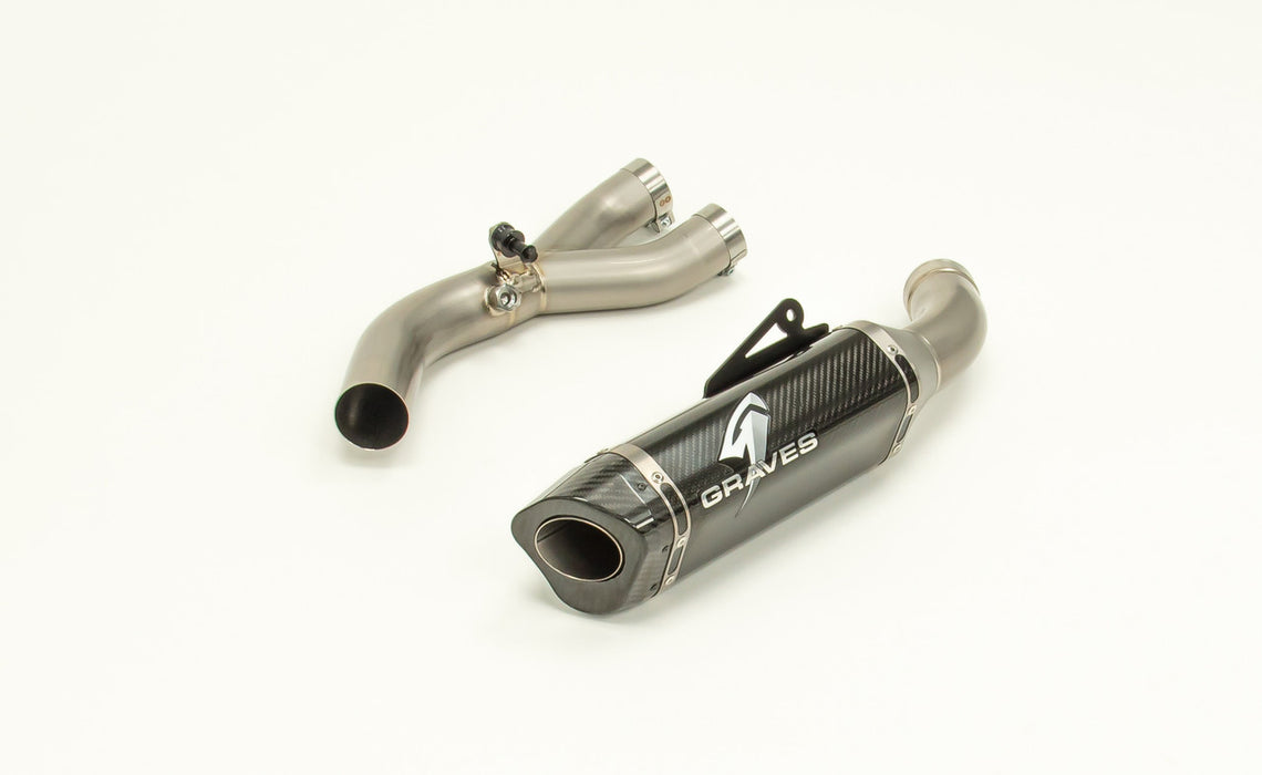 Graves '15-'24 Yamaha R1 Cat Eliminator Titanium/Carbon Exhaust