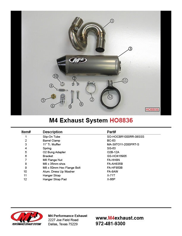 M4 Street Slayer Slip-On with Carbon or Titanium Canister '08-'16 Honda CBR1000RR