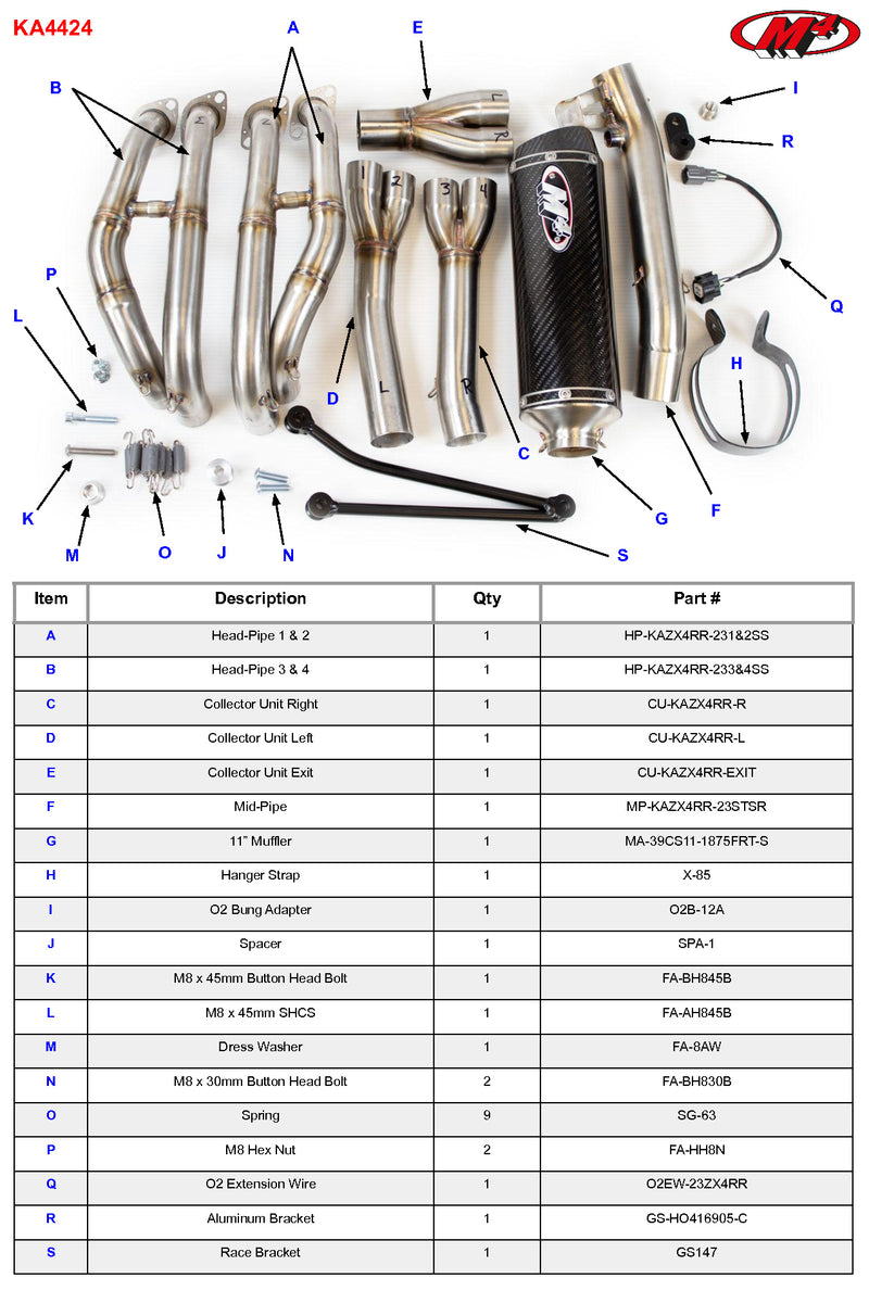 M4 Full System With X96 Carbon Canister '23-'25 Kawasaki ZX-4RR