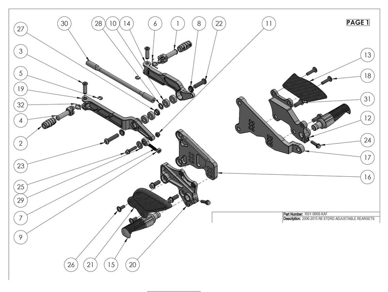 Graves Motorsports Adjustable Rearsets '06- '22 Yamaha R6