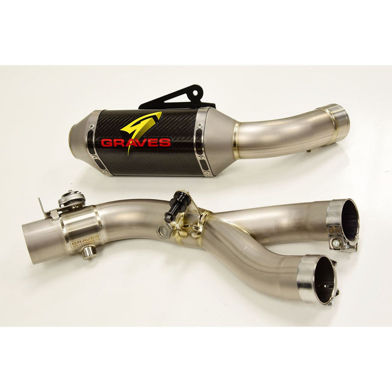 Graves '15-'24 Yamaha R1 Cat Eliminator Titanium/Carbon Exhaust