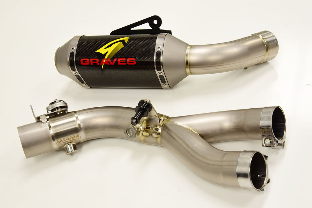 Graves '15-'24 Yamaha R1 Cat Eliminator Titanium/Carbon Exhaust