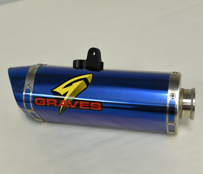 Graves '17> Yamaha R6 Cat-Back Slip-on Carbon/Titanium/Titanium Electric Blue Exhaust