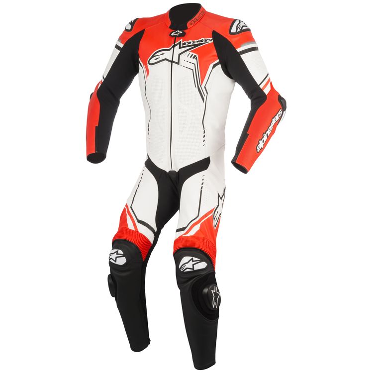 Mono de cuero de una pieza ALPINESTARS GP Plus v2 - Blanco/negro/rojo fluorescente