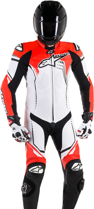 ALPINESTARS GP Plus v2 1-Piece Leather Suit - White/Black/Red Fluorescent