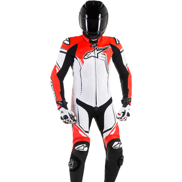 Mono de cuero de una pieza ALPINESTARS GP Plus v2 - Blanco/negro/rojo fluorescente