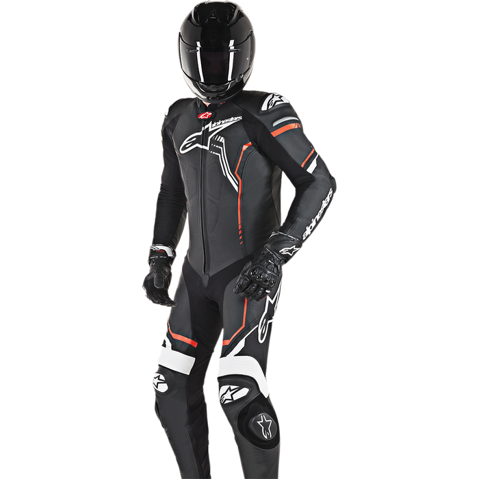 Mono de cuero de una pieza ALPINESTARS GP Plus v2 - Negro/rojo fluorescente - Talla 44 de EE. UU. / 54 de UE