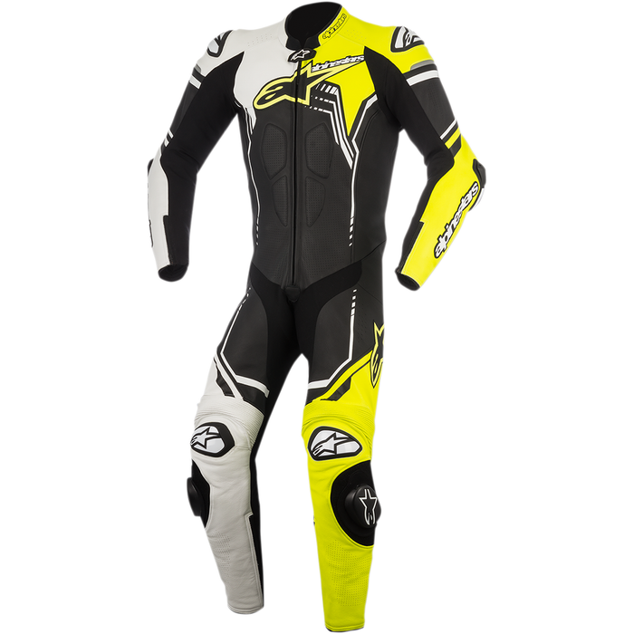 Mono de cuero de una pieza ALPINESTARS GP Plus v2 - Negro/blanco/amarillo fluorescente