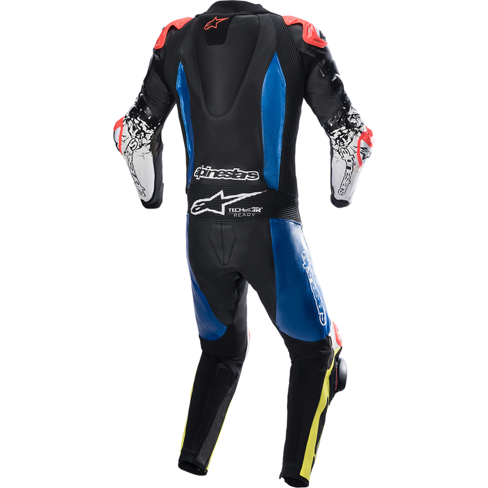 Traje técnico ALPINESTARS GP v4: negro, azul y amarillo fluorescente